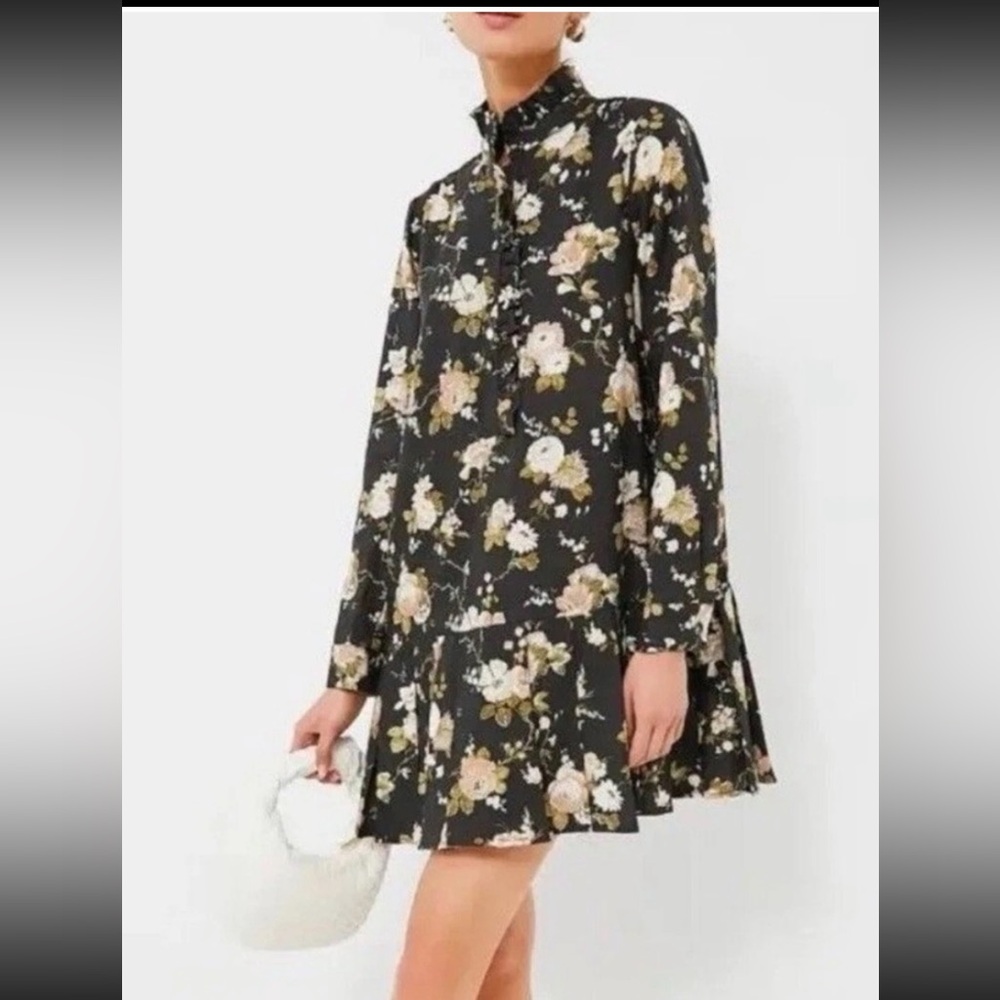 NWT Tuckernuck Black Midnight Garden Tate Linen Blend Drop Waist Mini Dress XS